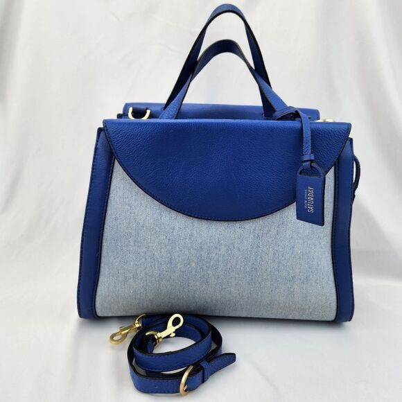 🔥Kate Spade Saturday Blue "The Large A" Leather/Canvas Satchel/Crossbody Purse - Picture 13 of 15